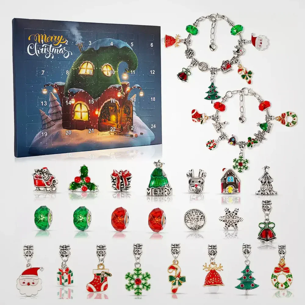 FestiveSpirit - Ensemble de bracelets calendrier de Noël avec 24 breloques - Image 6