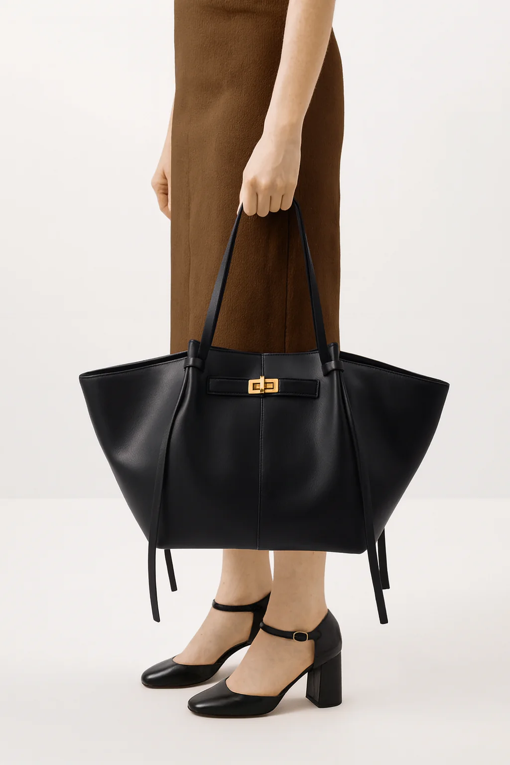 LYRA – Grand Sac à Main Noir en Cuir PU - Image 6